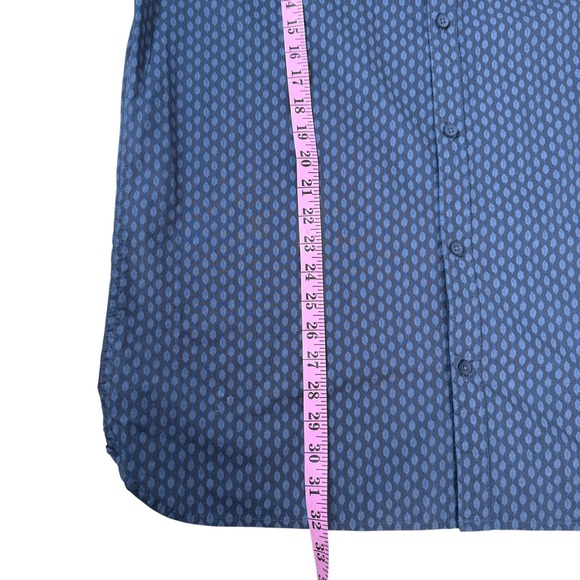 Voyager Mens XL Tall Button Up Short Sleeve Shirt Blue Geometric Pattern Casual - Picture 4 of 9